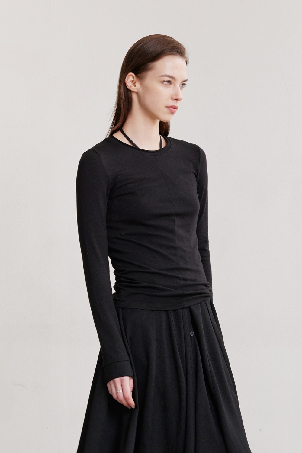 DOUBLE LAYERED LONG SLEEVE TOP (BLACK)